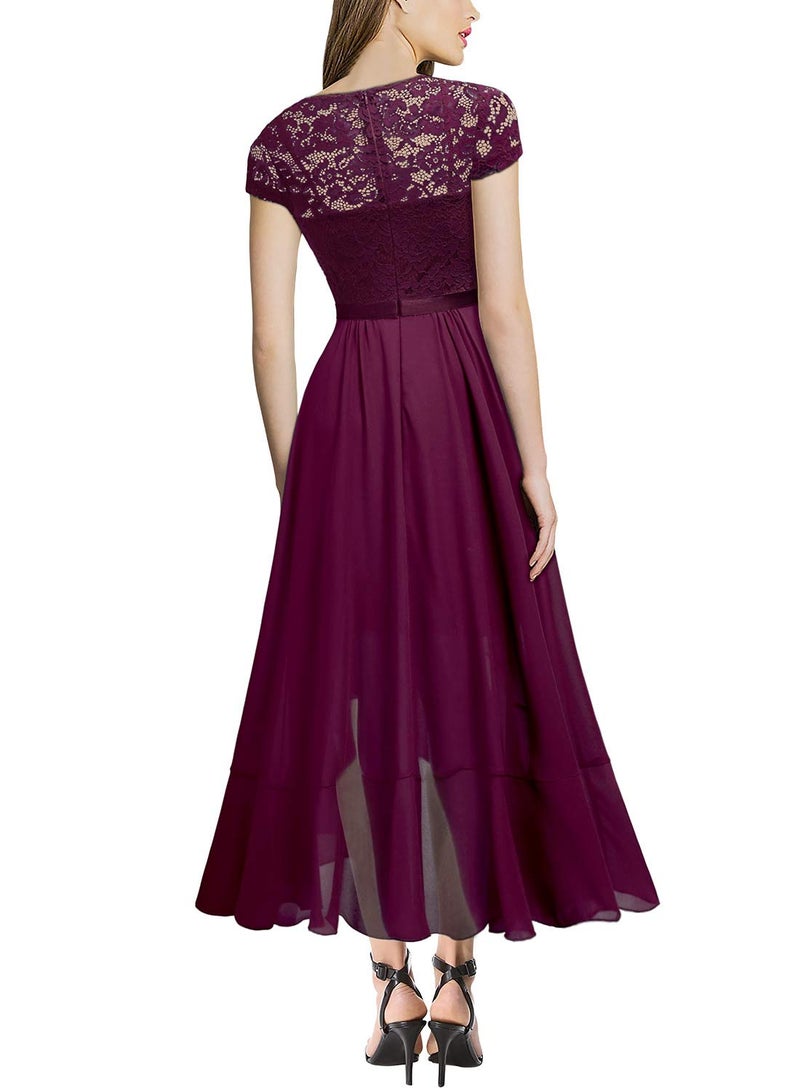 Miusol Women's V Neck Elegant Lace Ruffle Bridesmaid Maxi Dress (XX-Large, Magenta) - Image 2
